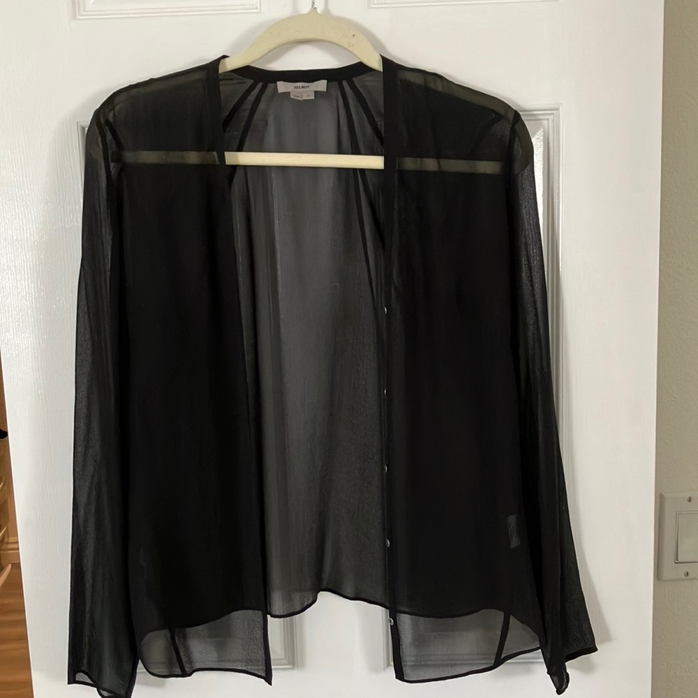 Helmut Lang see through black silk top Size S